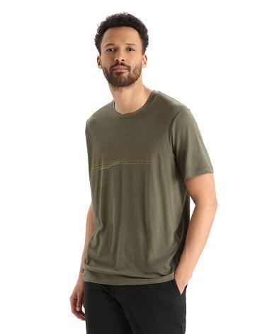 Pánské Tričko Icebreaker Merino Tech Lite II Krátké Sleeve Ski Stripes Olivy Zelené | CZ 1772SGLO